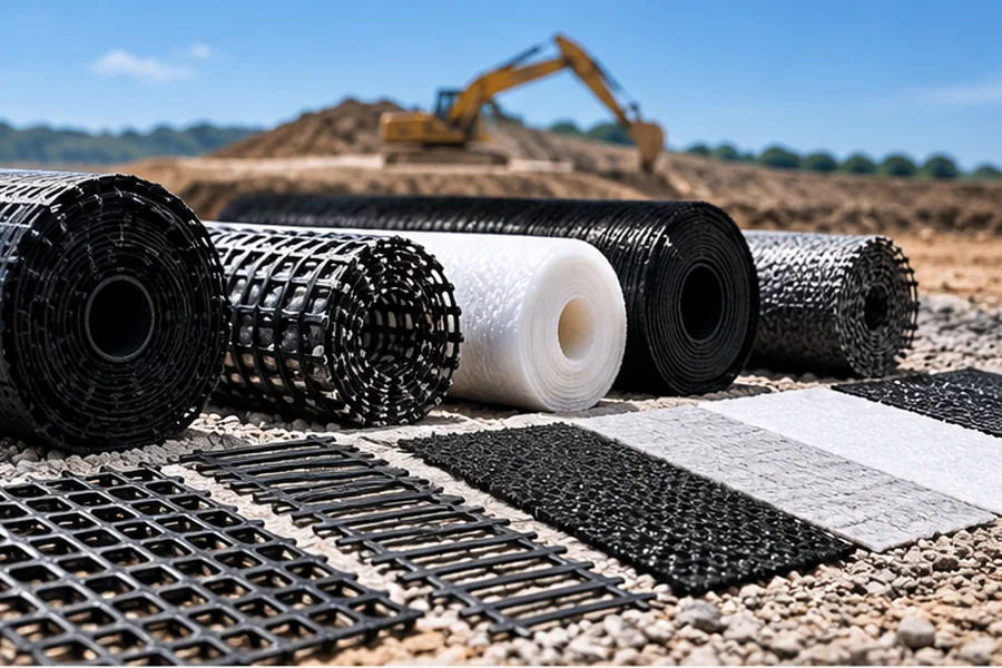 Geogrid rolls and grid samples for product selection