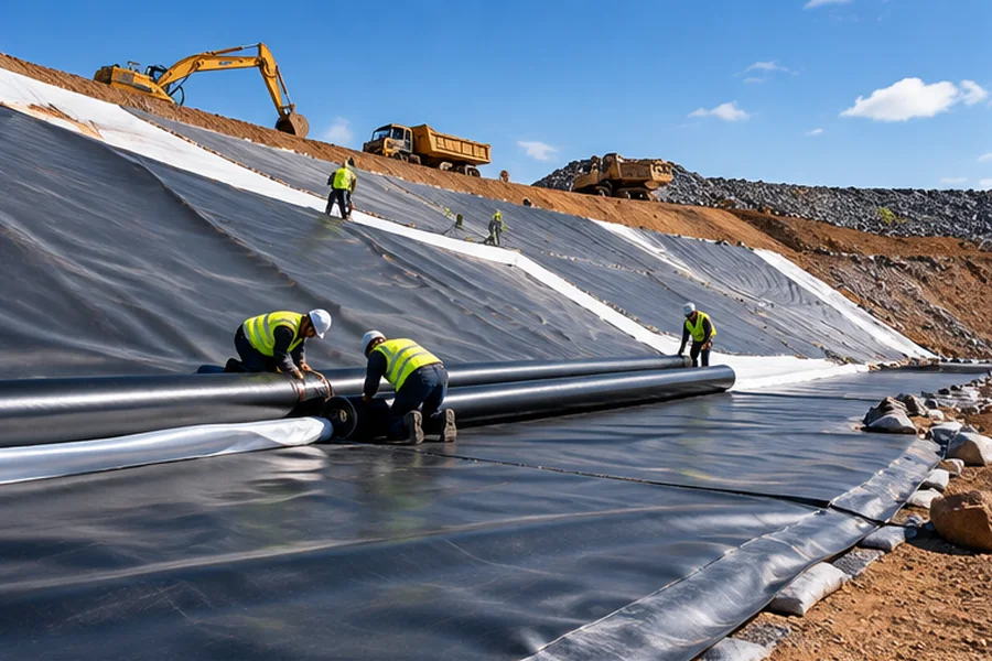 Geomembrane liner installation in a containment area