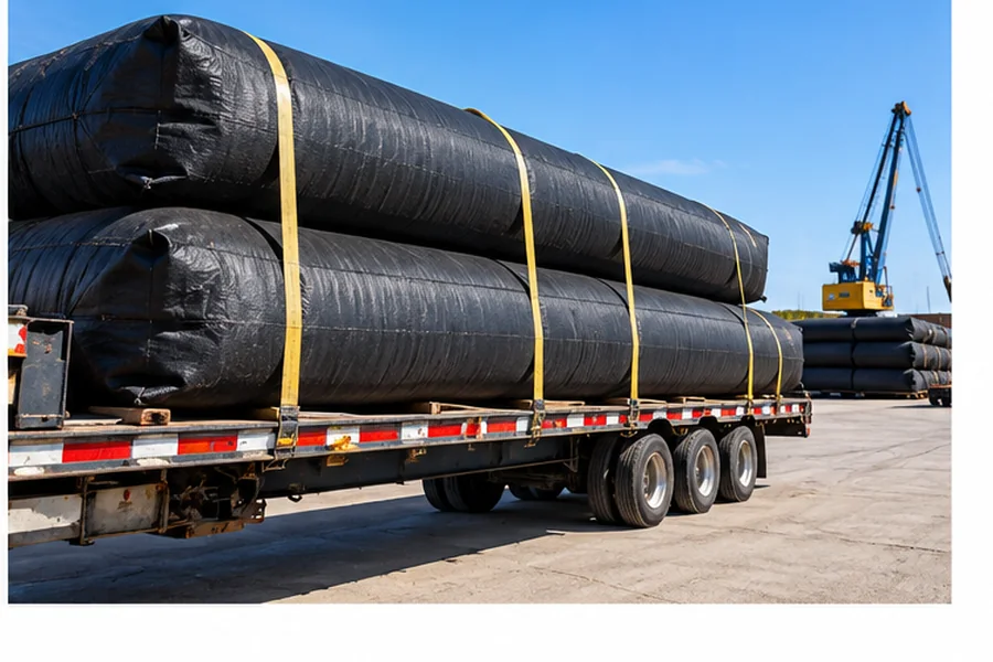Packed geotube units prepared for project supply